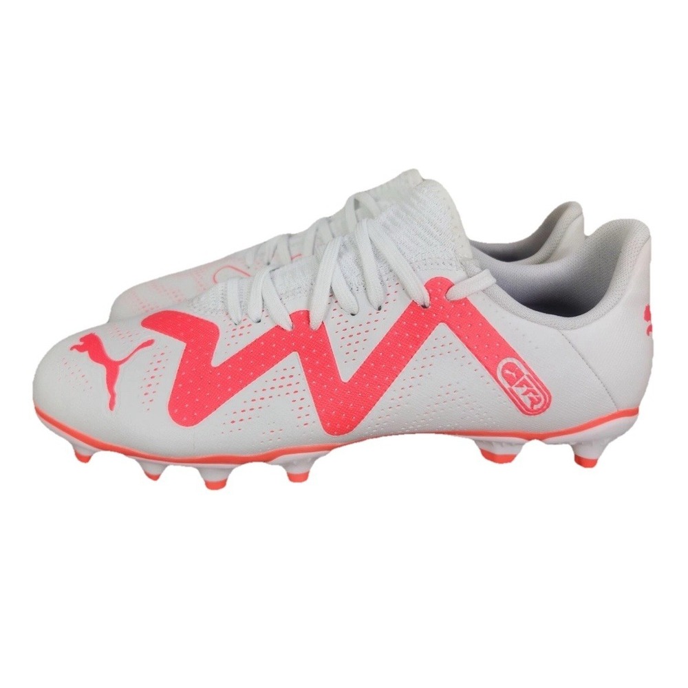 Puma Future Play FG/AG Jr Soccer Cleats White Fire Orchid Sz 4.5 Youth Used Box